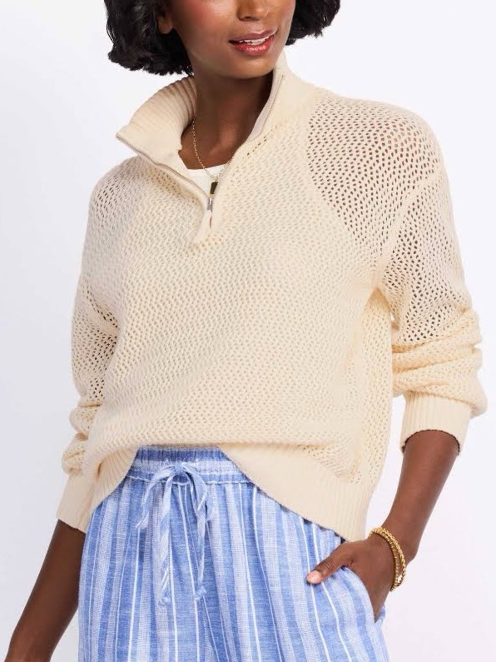Stitches&Stripes Mya Quarter Zip Cream Long Sleeve Sweater